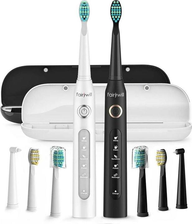 Fairywill Sonic toothbrushes with head set and case FW-507 (Black and white) (Schallzahnbürste)