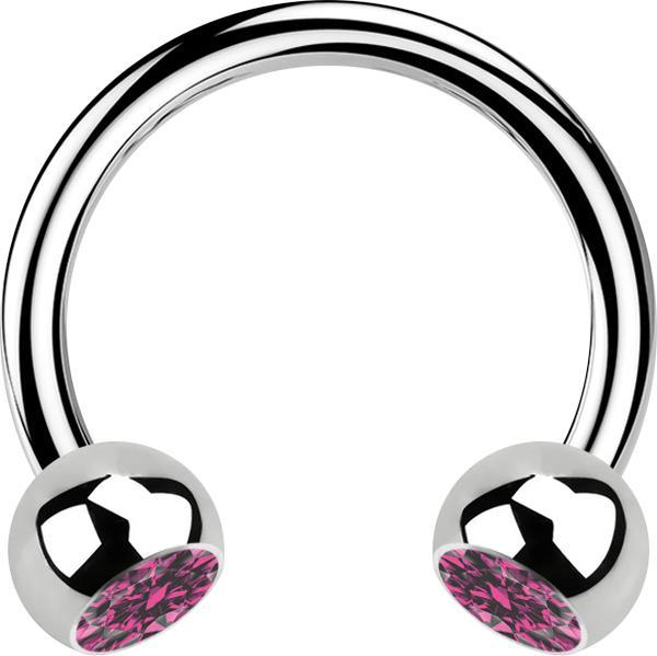Star Piercing Micro Circular Barbell silber mit zwei Kugeln Kristall pink (ohne Messing, Chirurgenstahl 316L)