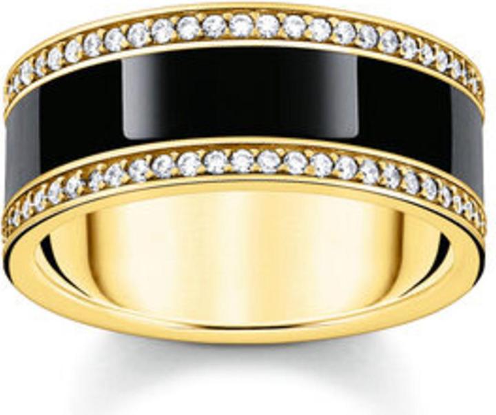 Produktbild Thomas Sabo Bandring mit schwarzer Kaltemaille und weissen Steinen vergoldet (56, 925 Silber)