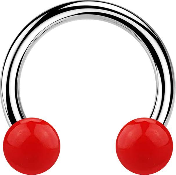 Star Piercing Micro Circular Barbell silber mit zwei Kugeln rot (Acryl, ohne Messing, Chirurgenstahl 316L)