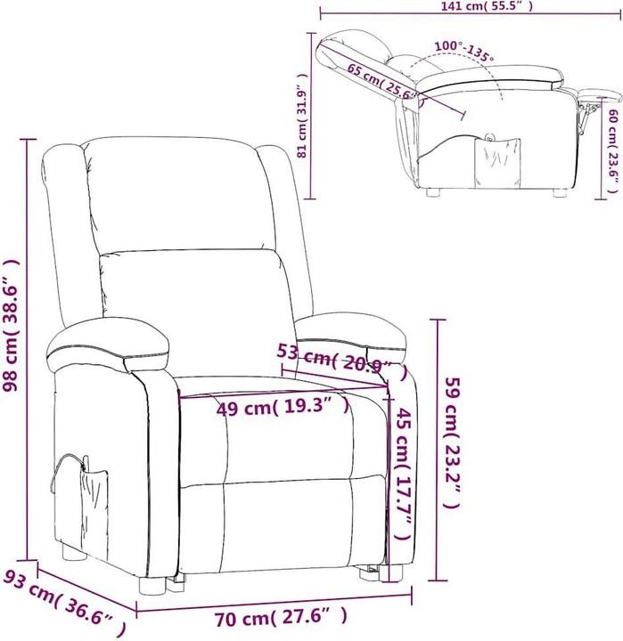 Produktbild VidaXL Massagesessel Fernsehsessel Relaxsessel Sessel Liegesessel Braun Stoff