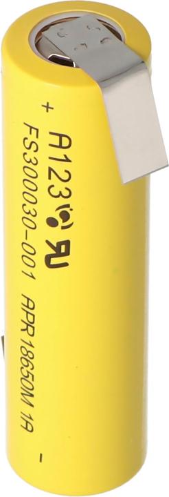 Produktbild A123 Systems A123 APR18650M-A1 1100mAh 3,3V LiFePo4 Akku mit Lötfahne Z-Form 64,95x18,2mm (1 Stk., 1100 mAh)