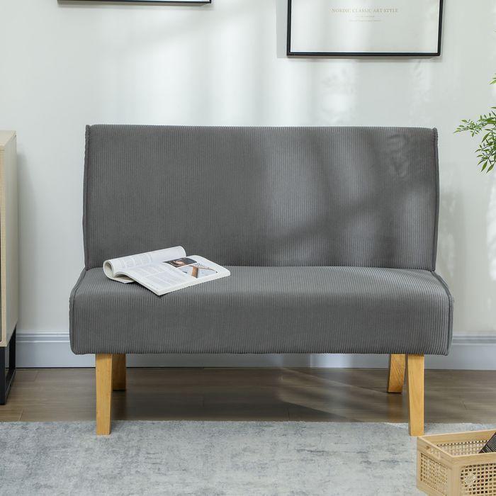 Actual product image Swisshandel24 2 Sitzer Sofa, Couch mit Cord-Optik, Holzbeine für Schlafzimmer, Grau (2 person sofa)