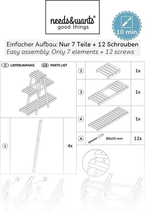 Actual product image Needs&Wants Blumenregal "Bloomy1" mit 3 Etagen, Fichte (weiss)
