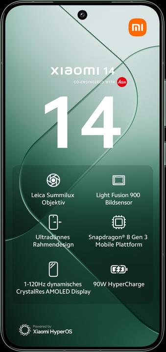 Produktbild Xiaomi 14 (512 GB, Jade Green, 6.36", Dual SIM, 50 Mpx, 5G)