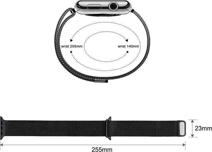 Image du produit PhoneLook Bracelet milanais en acier noir 42mm / 44mm / 45mm (42 mm, 44 mm, 45 mm, Aluminium)