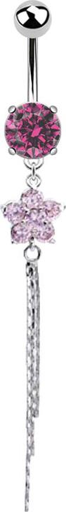 Actual product image Star Piercing Banana silver with ball and ball crystal pink pendant crystal flower glitter thread (Surgical steel 316L, Brass)
