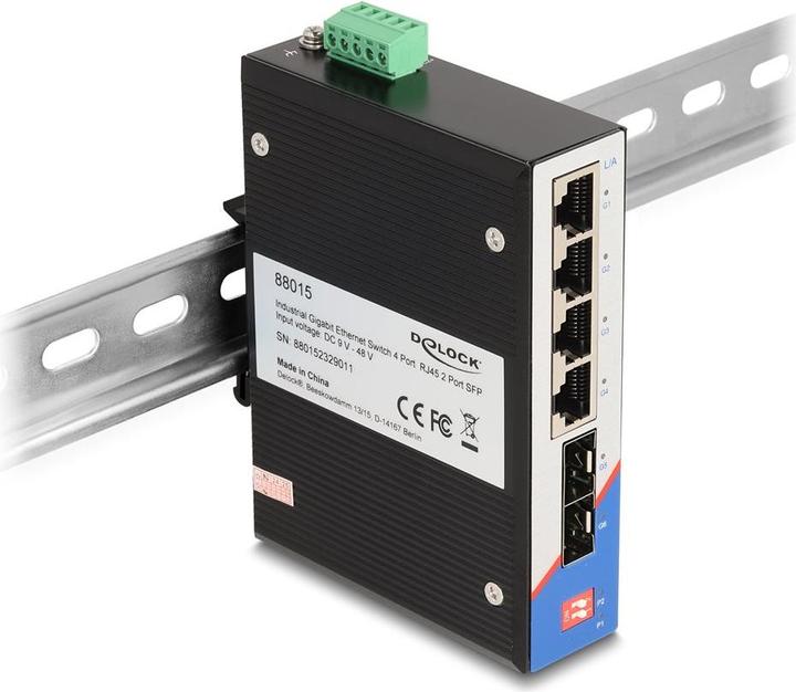 Immagine prodotto Delock Switch industriale Gigabit Ethernet 4 porte RJ45 2 porte SFP per guida top-hat (6 Porti)