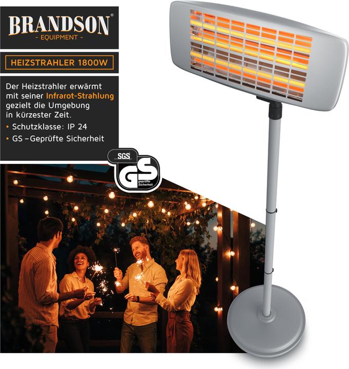Produktbild Brandson Infrarot Heizstrahler, Wärmelampe, Terrassenheizstrahler, Wickeltischheizstrahler mit Fernbedienung (1800 W)