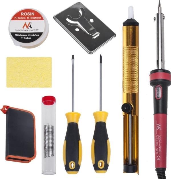 Actual product image Maclean Soldering iron set, 60 W, tin rosin, suction cup, stand, screwdriver, carrying bag