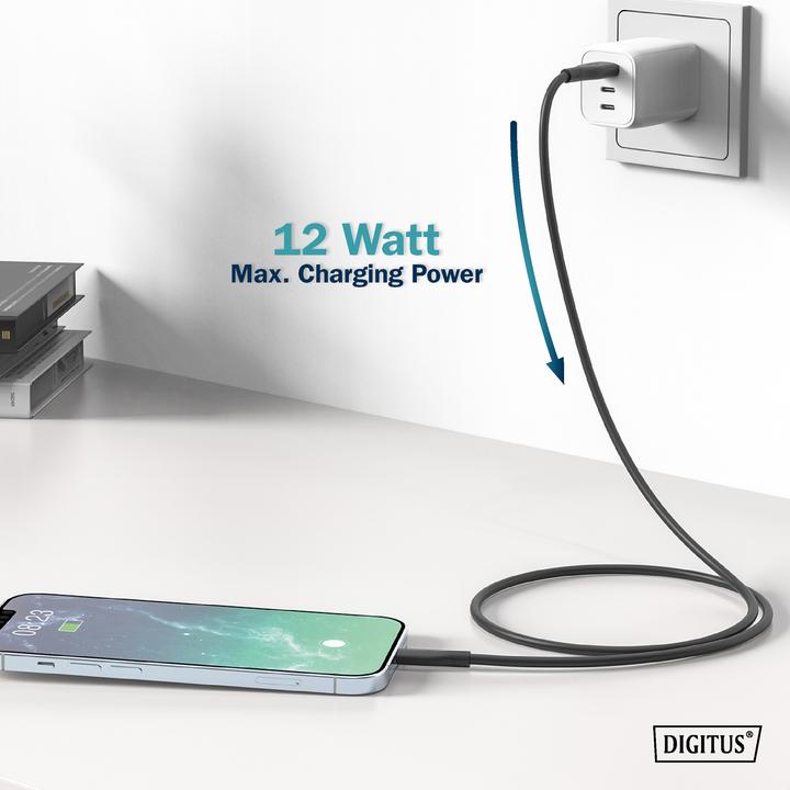Actual product image Digitus Lightning silicone connection cable, USB-A - Lightning 0.5m, black (0.50 m, USB 2.0)