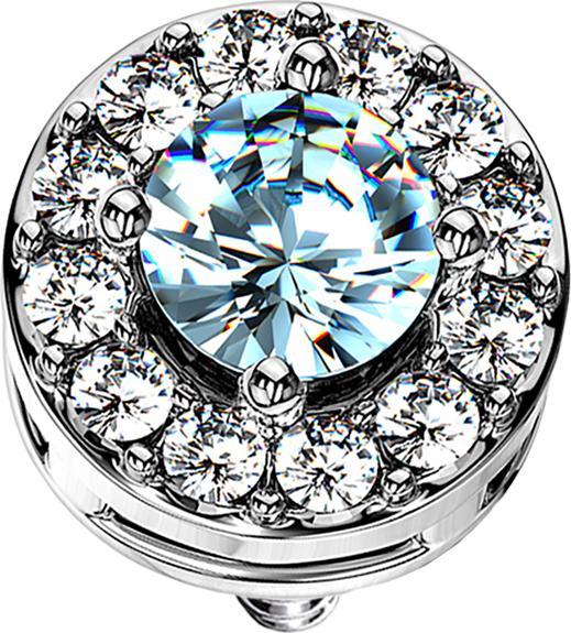 Produktbild Star Piercing Dermal Anchor silber Kristallkreis mit grossem Kristall aqua (Chirurgenstahl 316L, Messing)