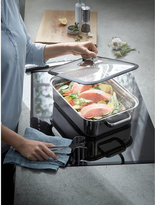 Produktbild WMF Dampfgarer Bräter 6,5l Glasdeckel Garblech Vitalis Aroma Edelstahl Induktion