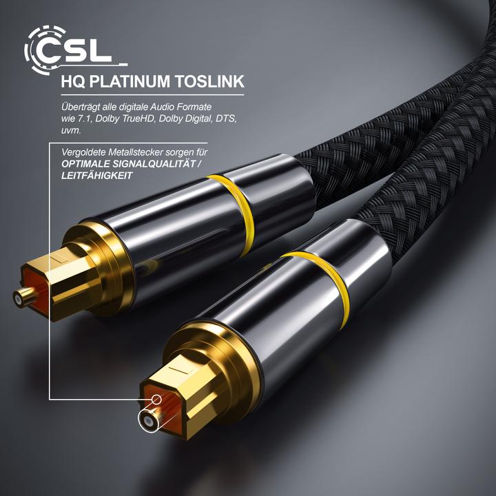 Immagine prodotto CSL Cavo ottico, S/PDIF, Toslink, spina in metallo, rivestimento in nylon, fibra ottica, cavo audio (3 m, Ottico)