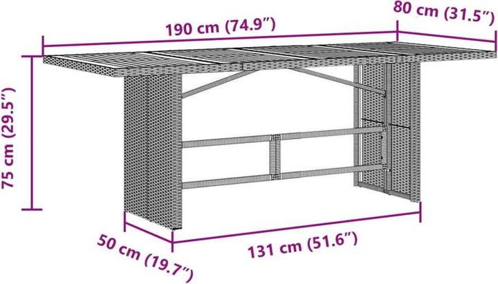 Immagine prodotto VidaXL Tavolo da giardino Tavolo da pranzo Tavolo da patio con piano in legno nero in poly rattan (80 cm)