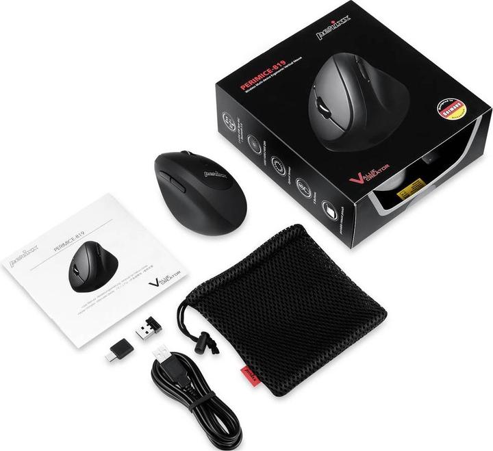 Immagine prodotto Perixx PERIMICE-819, mouse verticale ergonomico, clic silenzioso, multidispositivo, nero (Senza fili)