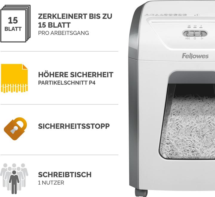 Immagine prodotto Fellowes Trituratore 15C bianco (Taglio delle particelle)