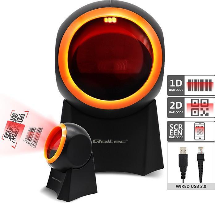 Image du produit Qoltec 50857 Scanner de codes à barres filaire de bureau 1D | 2D (Codes à barres 1D, Codes à barres 2D)
