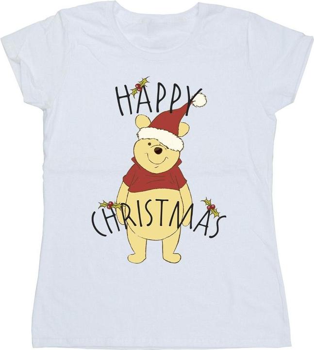 Actual product image Disney Womens/Ladies Winnie The Pooh Happy Christmas Holly Cotton T-Shirt (XL)