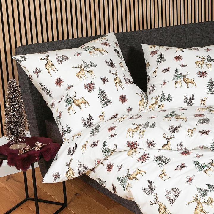 Actual product image Janine Fine fibre bed linen Davos 65150 natural red green (Bedding set, 135x200 cm + 80x80 cm)
