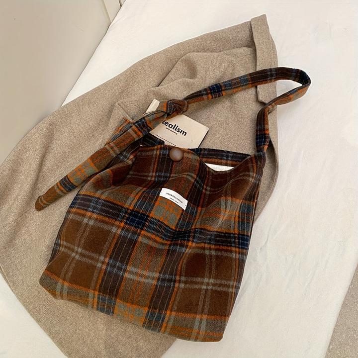 Only-Bags.Store Lässige karierte Umhängetasche mit Magnetverschluss, verstellbarem Riemen und Polyester-Futter -