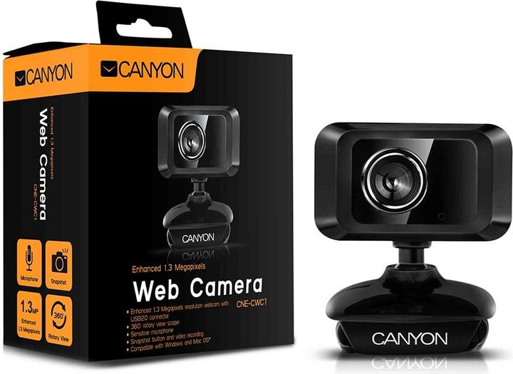Actual product image Canyon CNE-CWC1 - 1.3 MP - 1600 x 1200 pixels - 30 fps - USB 2.0 - Black - Clip / Stick (1.30 Mpx)