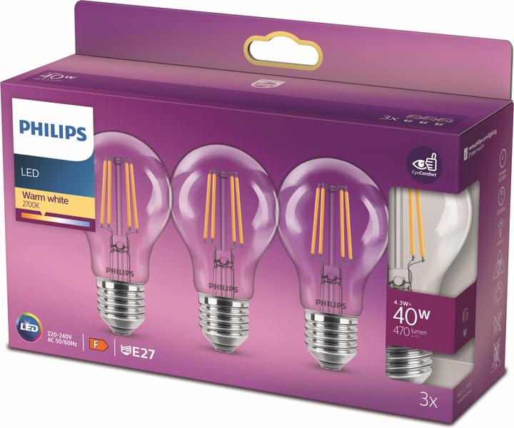 Image du produit Philips Lampe (E27, 4.30 W, 250 lm, 3 x, F)