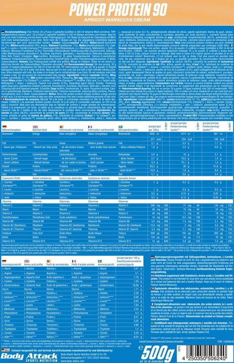 Nutritional values and ingredients Body Attack New Power Protein 90 (500g bag) (Raspberry, 1 pcs., 500 g)