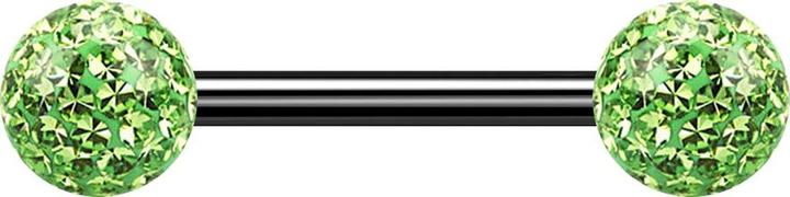 Produktbild Star Piercing Barbell schwarz mit zwei Kristallkugeln hellgrün Epoxy Schutzschicht (ohne Messing, Titan G23)