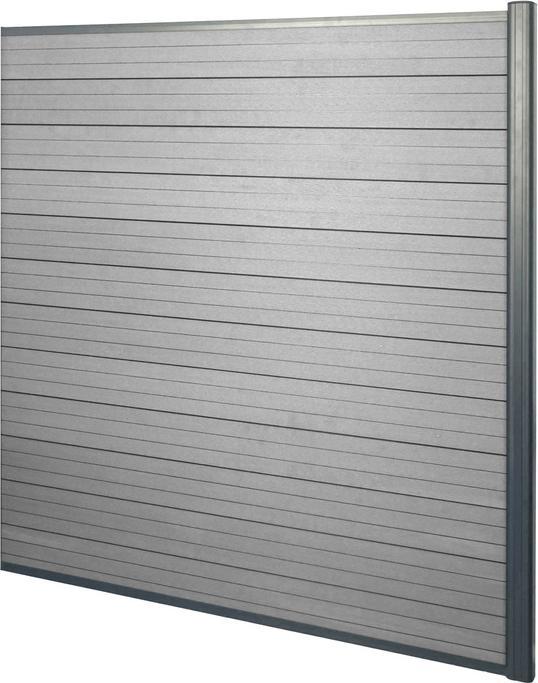 Produktbild Swisshandel24 WPC-Sichtschutz Sarthe, Windschutz Zaun, Alu-Pfosten 2er Set, 3,75m grau (7.50 cm)