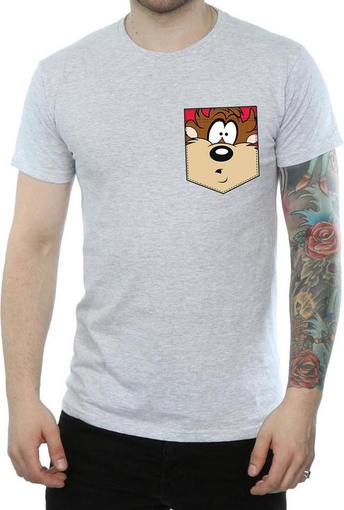 Immagine prodotto Looney Tunes Tasmanian Devil Face Faux Pocket Maglietta Uomo (M)