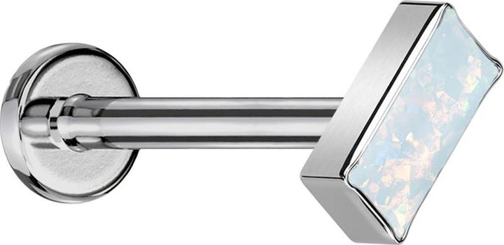 Star Piercing Micro Labret Innengewinde silber rechteck silber Opal weiss (ohne Messing, Titan G23)