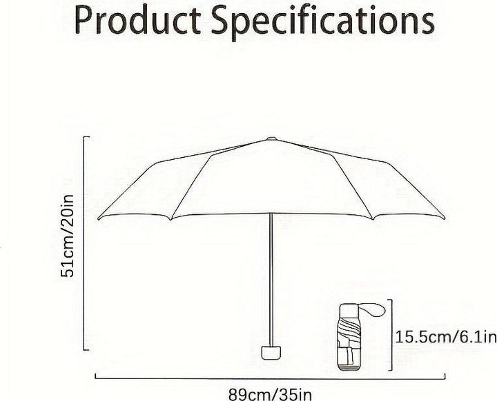 Produktbild Alopini Stilvoller Mini-Taschenschirm, 6-Rippen, langlebig, manuell zu öffnen, Doppelnutzung für sonniges