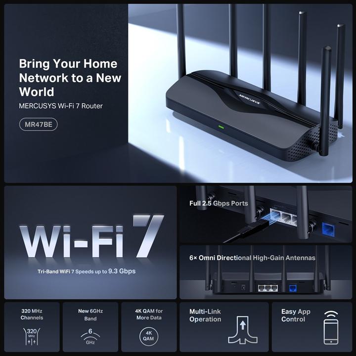 Image du produit Mercusys ROUTEUR WRL 9300MBPS/4PORT MR47BE