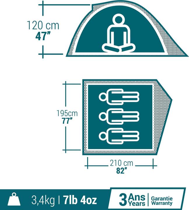 Immagine prodotto Quechua MH100 - 3P (Tenda a cupola, 4.60 kg, 3 persone)