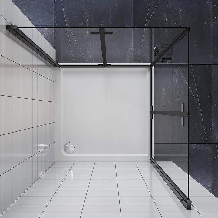 Produktbild SONNI Falttür, Duschabtrennung, Eckeinstieg, Duschkabine, 90 x 90 cm, schwarz, 6 mm, Glas, 180 Grad (100 cm, 90 cm, 195 cm)