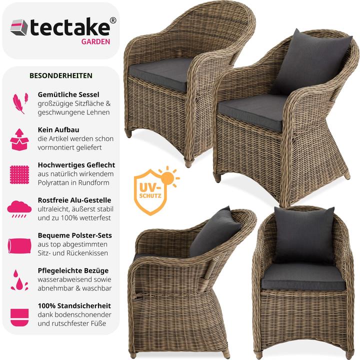 Actual product image tectake 4 Garden chairs luxury rattan + cushions