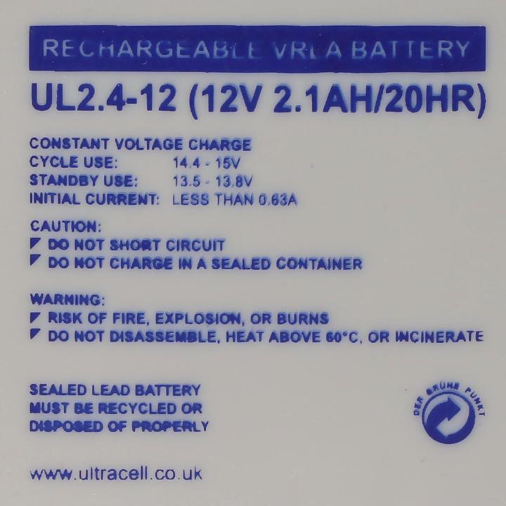 Actual product image Ultracell UL2.4-12 Lead acid battery 12 Volt 2,4 Ah, Faston 187, 4,8mm (12 V, 2.40 Ah)