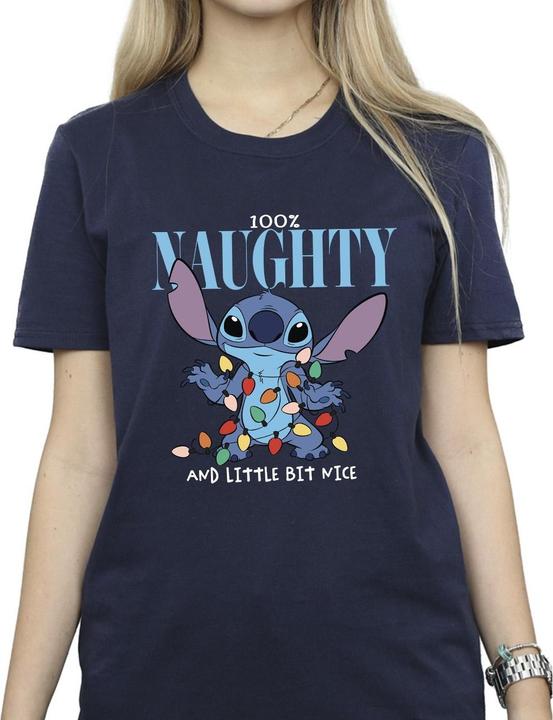 Actual product image Disney Womens/Ladies Lilo & Stitch Naughty & Nice Cotton Boyfriend T-Shirt (4XL)