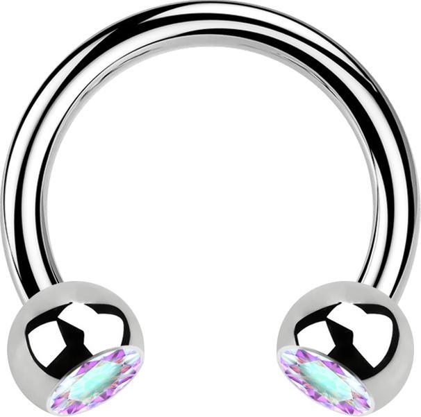 Immagine prodotto Star Piercing Micro Circular Barbell argento con due sfere di cristallo multicolore (Acciaio chirurgico 316L)