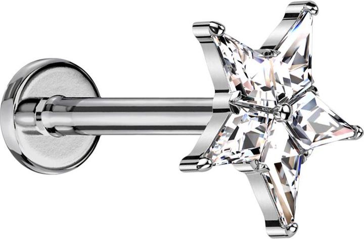 Produktbild Star Piercing Micro Labret Innengewinde silber Stern silber Kristalle silber (ohne Messing, Titan G23)