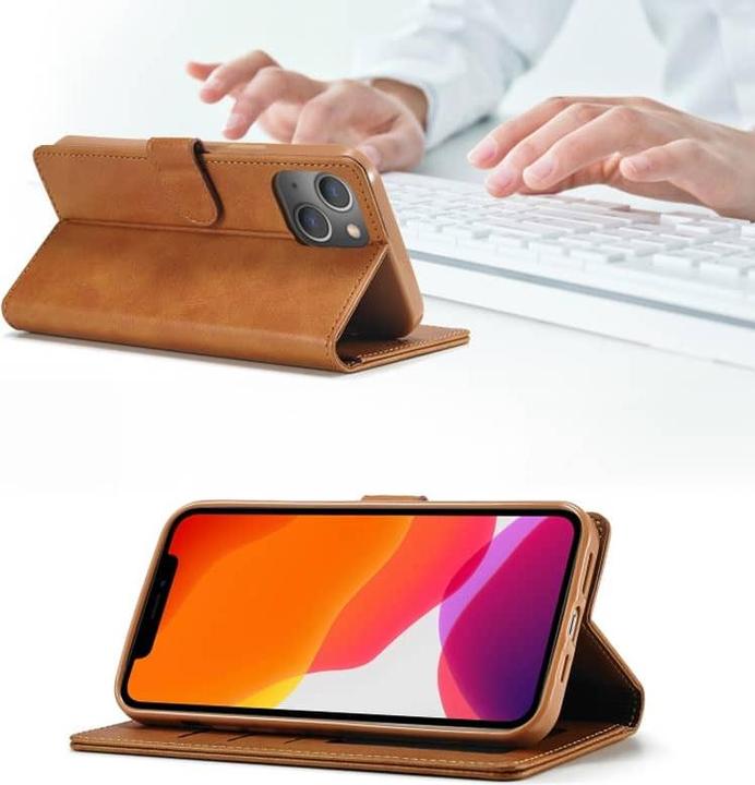 Immagine prodotto LC.Imeeke Galaxy S25 Plus - Wallet Etui mit 3 Kartenfächern & Magnetverschluss, hellbraun/orange (Samsung Galaxy S25+)