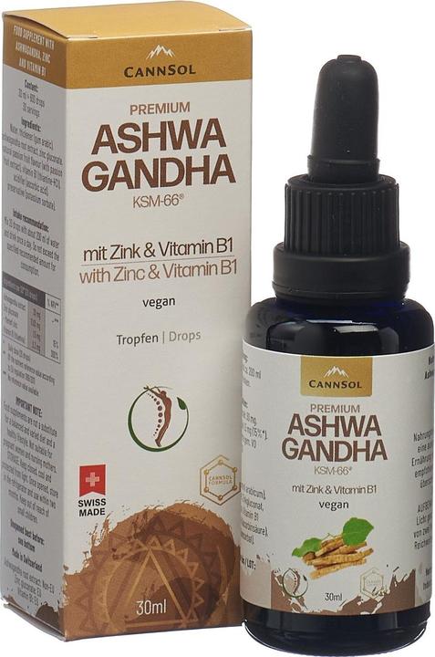 Actual product image Cannsol Premium Ashwagandha KSM-66 with Zinc and Vitamin B1 Drops (1 Piece, Oil)