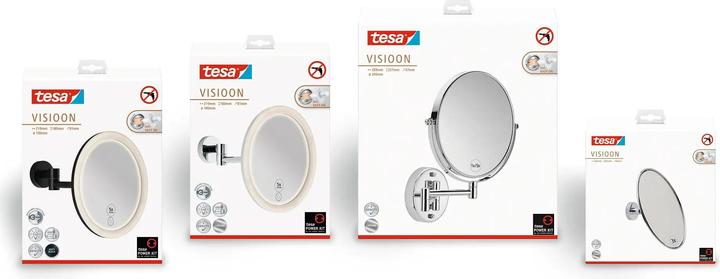 Image du produit tesa VISIOON Miroir cosmétique grossissant 3x - Miroir à fixer au mur sans percer, argenté