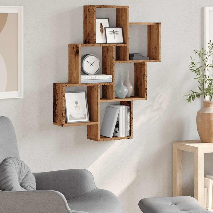 Produktbild VidaXL Würfelregal Wandregal Hängeregal Bücherregal Schweberegal Altholz-Optik (78 x 15 x 93 cm)