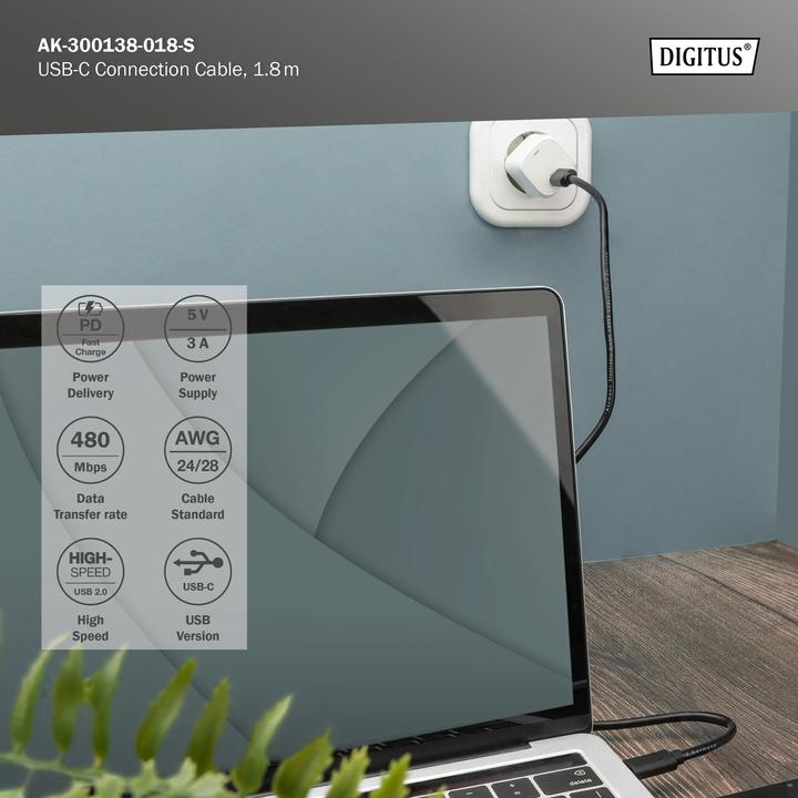 Produktbild Digitus Usb Typ C – USB Typ C (1.80 m, USB 2.0)
