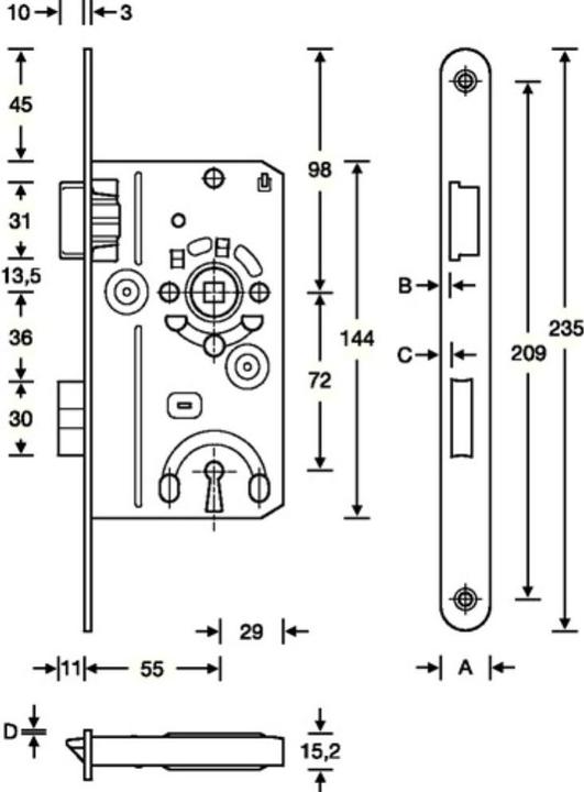 Immagine prodotto SSF Serratura da infilare per porta da camera BB 20/ 55/72/8 mm DIN destra arrotondata argento classe 1 (Serratura a mortasa)