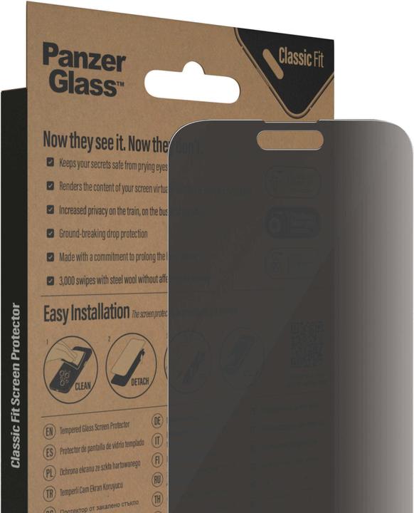 Actual product image PanzerGlass Classic Fit Privacy (1 Piece, Apple iPhone 14 Pro Max)