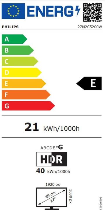 Energie-Label Philips MMD 2C5200W/00 VA Monitor,,, höhenverstellbar, 2x HDMI, DisplayPort (1920 x 1080 Pixel, 27")
