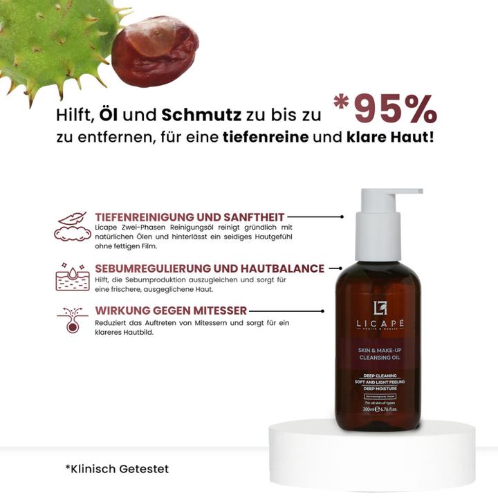 Produktbild Licape Reinigungsöl 200 ml - Zweiphasen-Reiniger für Haut & Make-up mit Anti-Akne
